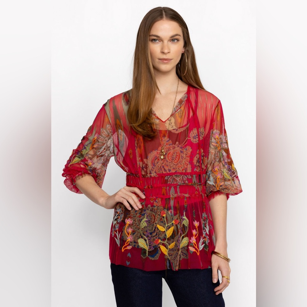 Johnny Was Feather Lark Mesh Blouse B13624-1